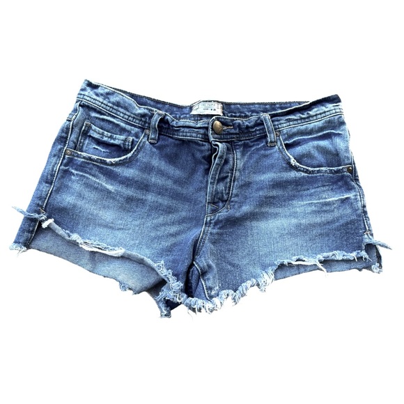 FREE PEOPLE Cutoff Denim Short Raw Hem, Button-up Fly, Side Slits, Boyfriend Fit - Picture 2 of 11